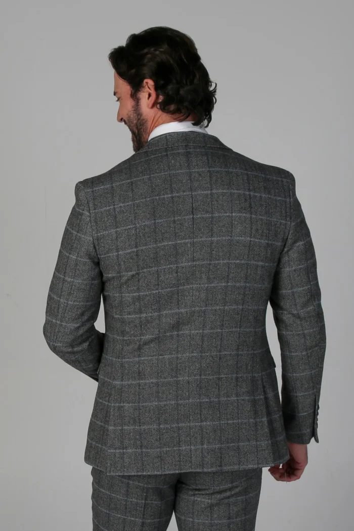 Men's Grey Blazer Tweed Herringbone Wool Blend Sport Coat - Image 2