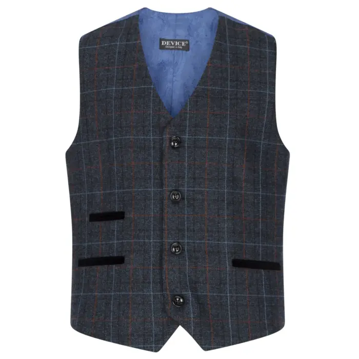 Boys Navy Blue 3 Piece Tweed Suit Herringbone Wine Vintage Retro - Image 7