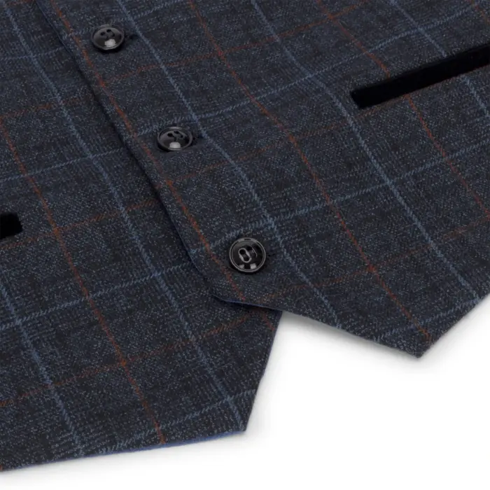 Boys Navy Blue 3 Piece Tweed Suit Herringbone Wine Vintage Retro - Image 3