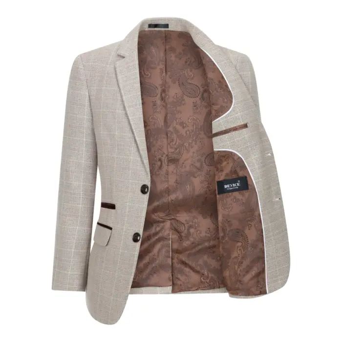 Boys Check Tweed Beige Brown 3 Piece Suit Wedding Vintage Retro Classic - Image 8