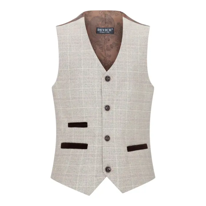 Boys Check Tweed Beige Brown 3 Piece Suit Wedding Vintage Retro Classic - Image 7