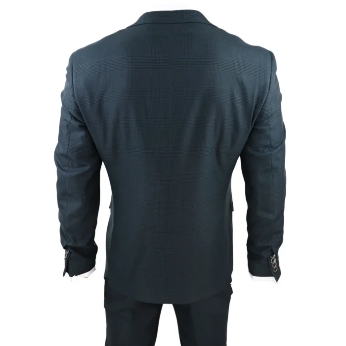 Mens Olive Green 3 Piece Suit Prince Of Wales Black Check Classic Tailored Fit - Image 7