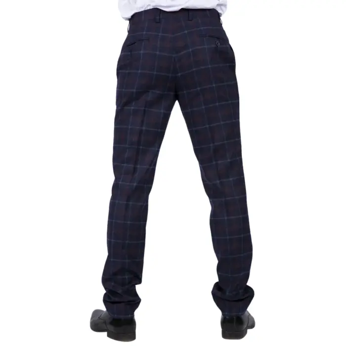 Mens Classic Trousers Tweed Check Retro 1920s Gatsby Blinders Blue Navy Wedding - Image 3