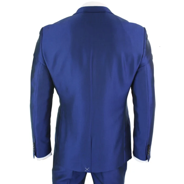 Mens 3 Piece Shiny Blue Wedding Prom Party Suit Tailored Fit Smart Formal - Image 6