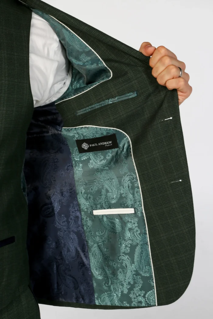 Men's Suit Green 3 Piece Checked Tailored Fit Formal Dress - Image 4