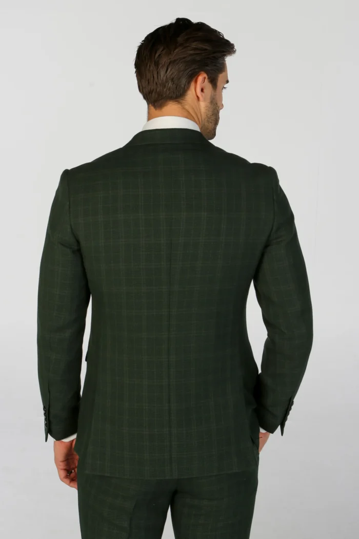 Men's Suit Green 3 Piece Checked Tailored Fit Formal Dress - Image 9