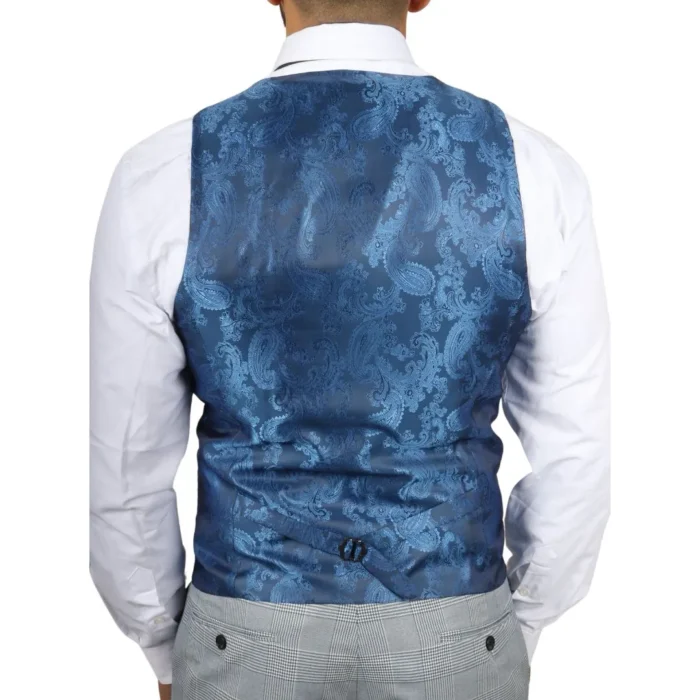 Men's Suit Blue 3 Piece Tweed Check Wedding Prom Tailored Fit - Image 7
