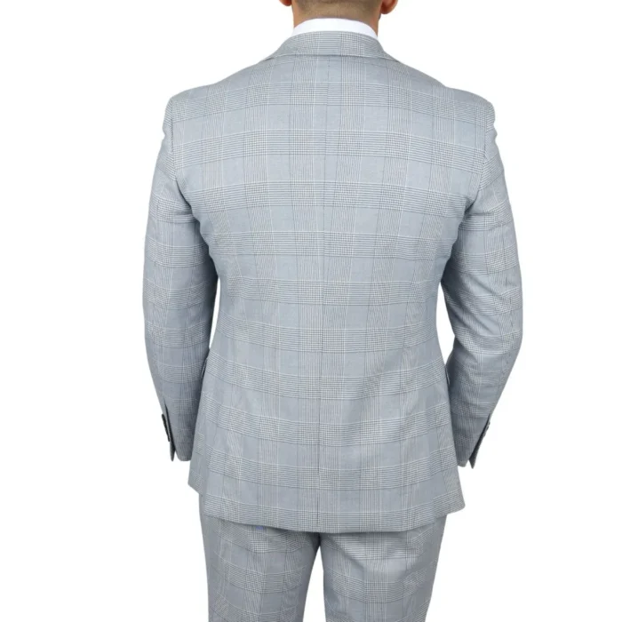 Men's Suit Blue 3 Piece Tweed Check Wedding Prom Tailored Fit - Image 8