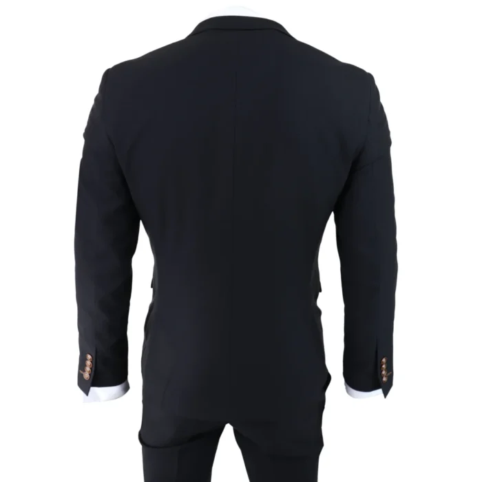 Mens Black 3 piece Suit Brown Trim Classic Birdseye Vintage Wedding Grooms - Image 7
