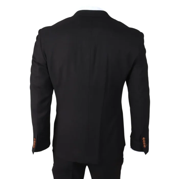 Men's Suit Black Cream 3 Piece Classic Birdseye Wedding Grooms - Image 6