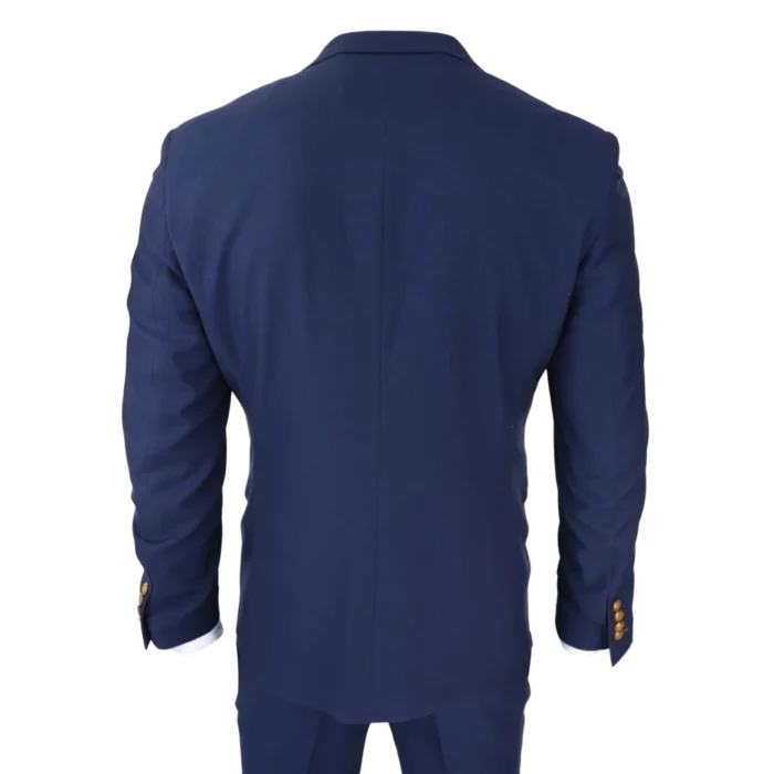 Mens Navy 3 piece Suit Brown Trim Classic Birdseye Vintage Wedding Grooms - Image 6