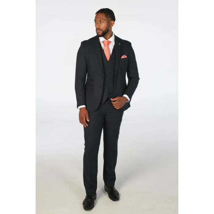 Men's Suit 3 Piece Navy Blue Wool Blend Tweed Tailored Fit Formal Dress - Image 2