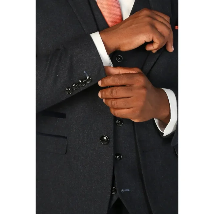 Men's Suit 3 Piece Navy Blue Wool Blend Tweed Tailored Fit Formal Dress - Image 4