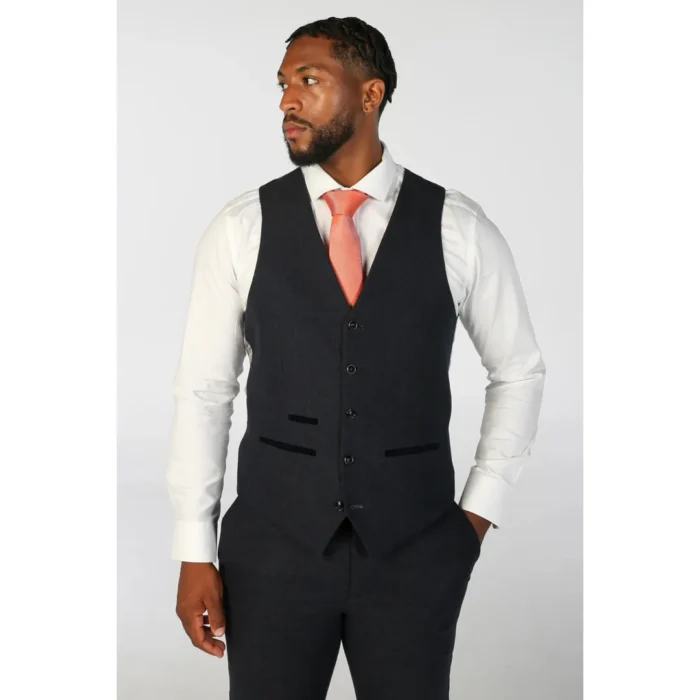 Men's Suit 3 Piece Navy Blue Wool Blend Tweed Tailored Fit Formal Dress - Image 5