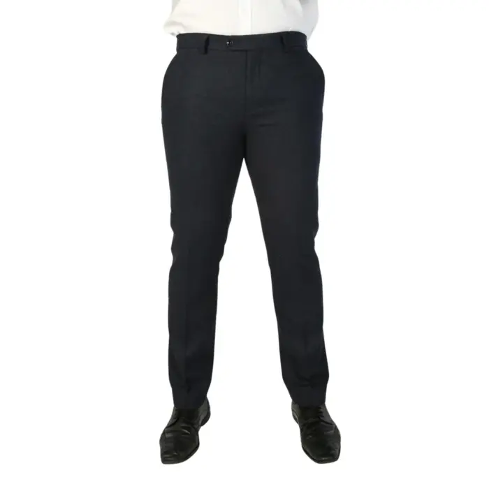 Men's Trousers Navy Blue Wool Blend Tweed Casual Formal Pants - Image 1