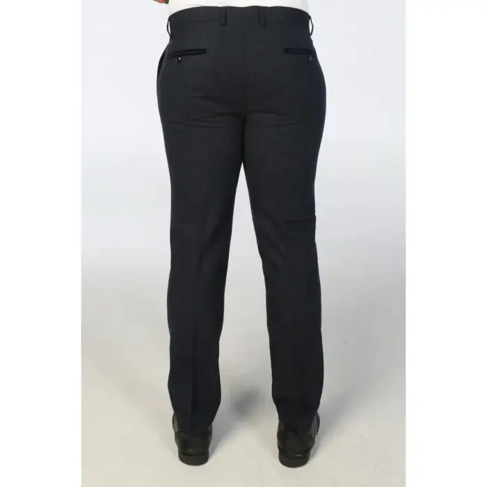 Men's Trousers Navy Blue Wool Blend Tweed Casual Formal Pants - Image 2