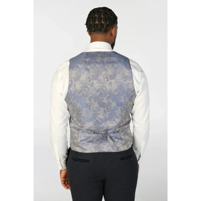 Men's Waistcoat Navy Blue Wool Blend Tweed Tailored Fit Vest - Image 2