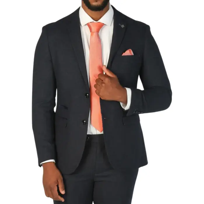 Men's Blazer Navy Blue Wool Blend Tweed Sport Coat Tailored Fit - Image 1