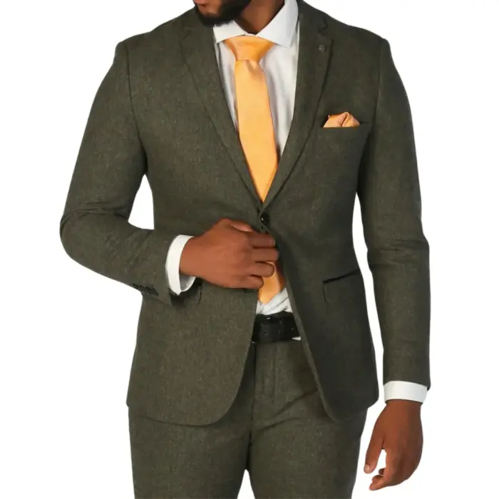 Men's Blazer Olive Green Wool Blend Tweed Sport Coat Tailored Fit - Image 1