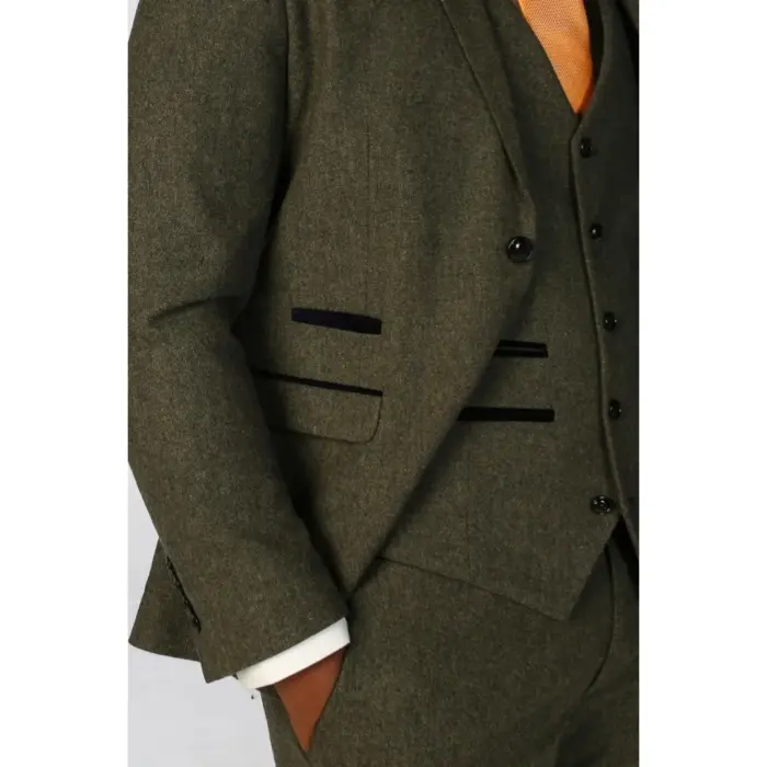 Men's Blazer Olive Green Wool Blend Tweed Sport Coat Tailored Fit - Image 2