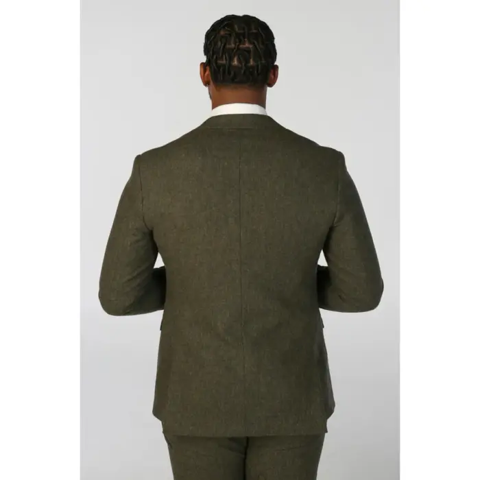 Men's Blazer Olive Green Wool Blend Tweed Sport Coat Tailored Fit - Image 3