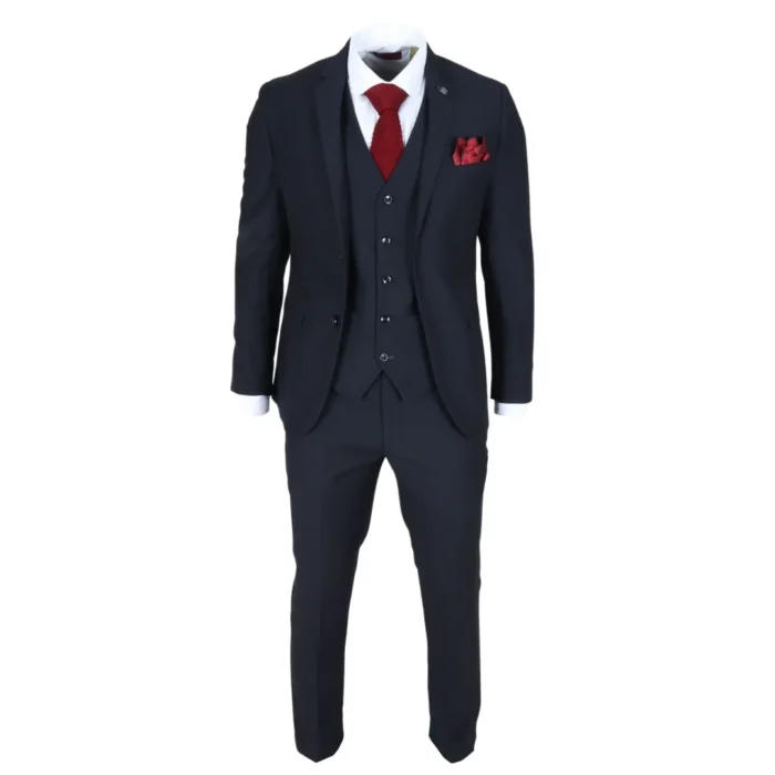 Men's Suit Navy Blue 3 Piece Tailored Fit Formal Dress - Image 7