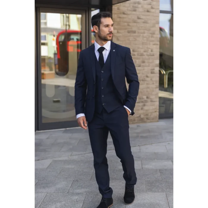 Men's Suit Navy Blue 3 Piece Tailored Fit Formal Dress - Image 2