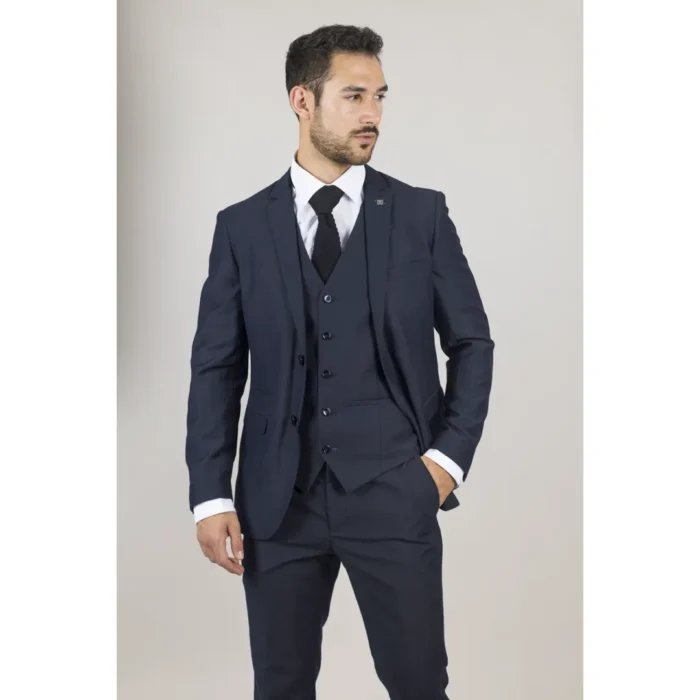 Men's Suit Navy Blue 3 Piece Tailored Fit Formal Dress - Image 3