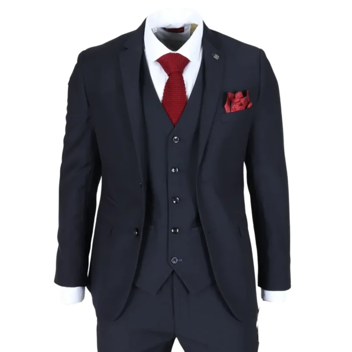 Men's Suit Navy Blue 3 Piece Tailored Fit Formal Dress - Image 1