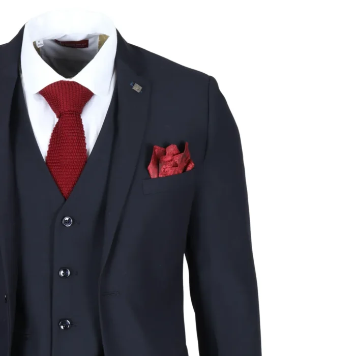 Men's Suit Navy Blue 3 Piece Tailored Fit Formal Dress - Image 4