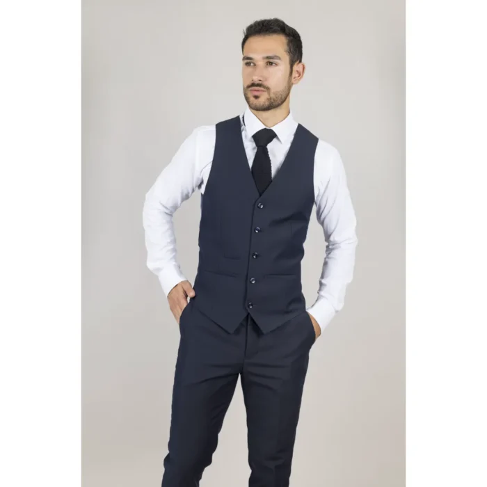 Men's Waistcoat Navy Blue Tailored Fit Vests - Image 1