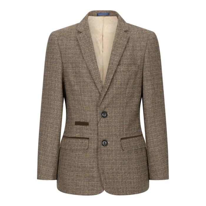 Boys 3 Piece Brown Suit Tweed Check Vintage Retro Tailored Fit 1920s - Image 4