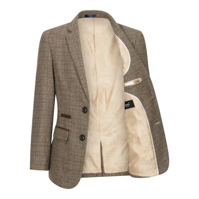 Boys 3 Piece Brown Suit Tweed Check Vintage Retro Tailored Fit 1920s - Image 3