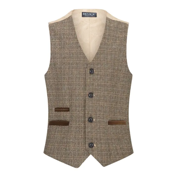 Boys 3 Piece Brown Suit Tweed Check Vintage Retro Tailored Fit 1920s - Image 6
