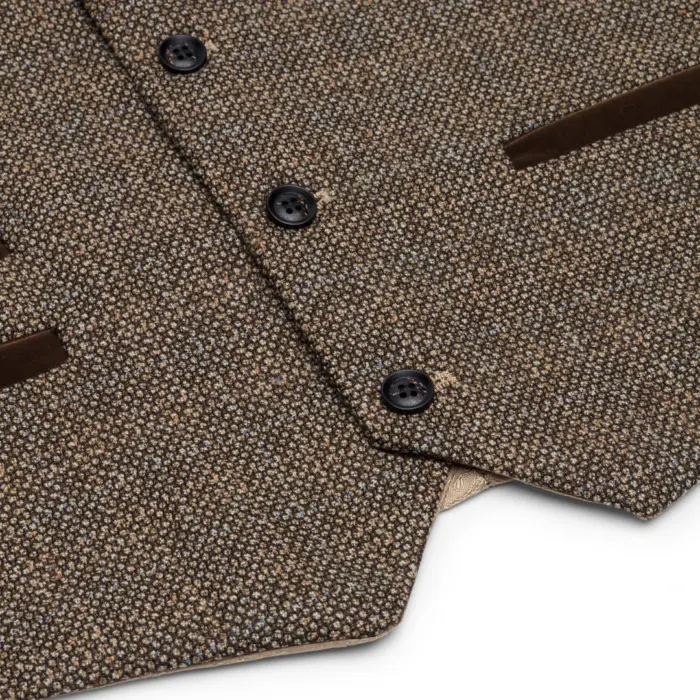 Boys 3 Piece Brown Suit Tweed Check Vintage Retro Tailored Fit 1920s - Image 8