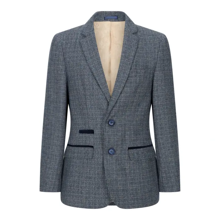 Boys 3 Piece Suit Navy Blue Tweed Check Vintage Retro Tailored Fit 1920s - Image 3