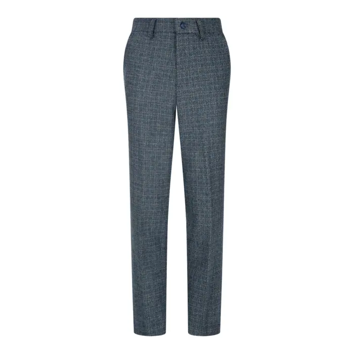 Boys 3 Piece Suit Navy Blue Tweed Check Vintage Retro Tailored Fit 1920s - Image 8