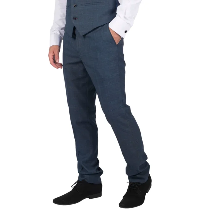 Mens Trousers Prince Of Wales Check Blue Classic Light Tailored Fit Modern - Image 2