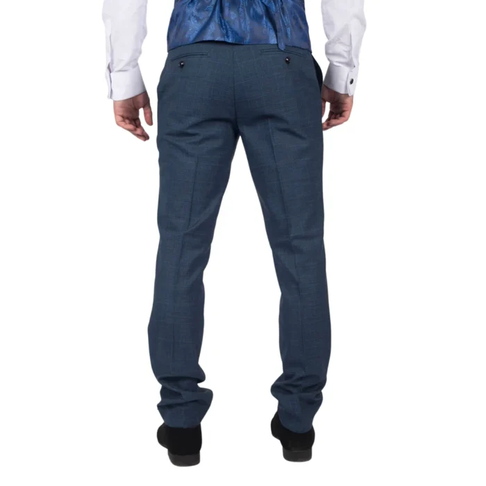 Mens Trousers Prince Of Wales Check Blue Classic Light Tailored Fit Modern - Image 3