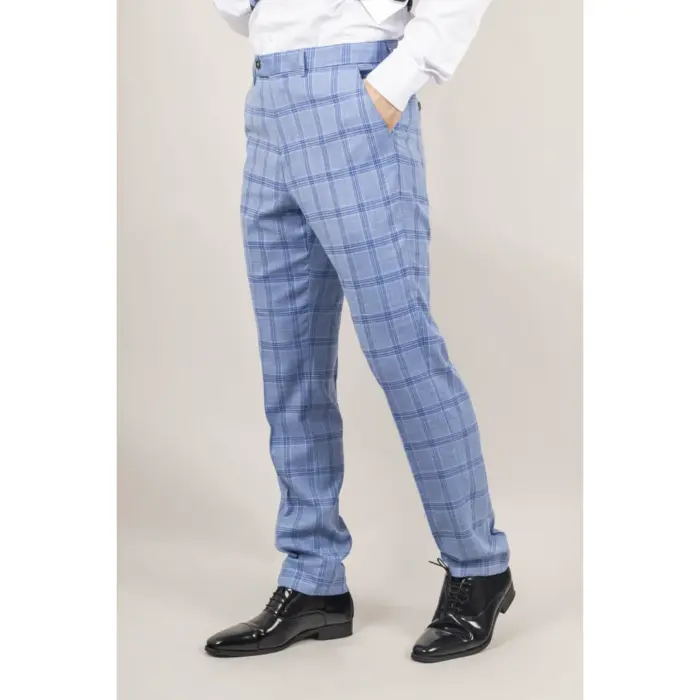 Men's Trousers Light Blue Checked Casual Formal Pants - Image 2