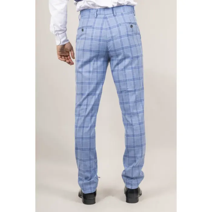 Men's Trousers Light Blue Checked Casual Formal Pants - Image 3