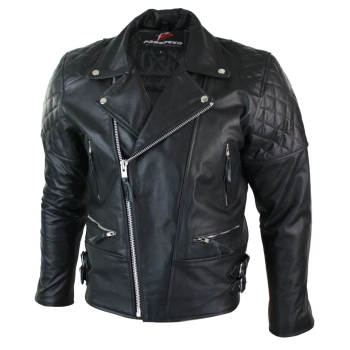 Mens Cross Zip Biker Jacket CE Armour Motorcycle Protective Real Hide Leather - Image 2