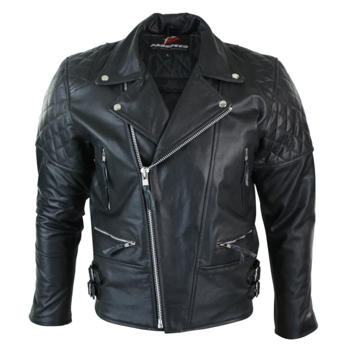 Mens Cross Zip Biker Jacket CE Armour Motorcycle Protective Real Hide Leather - Image 1