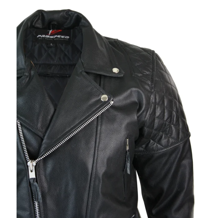 Mens Cross Zip Biker Jacket CE Armour Motorcycle Protective Real Hide Leather - Image 3