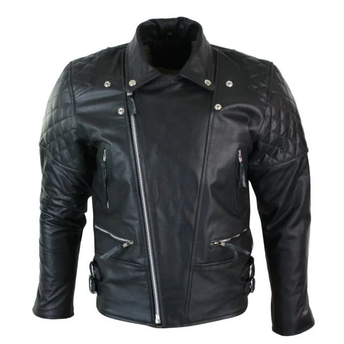 Mens Cross Zip Biker Jacket CE Armour Motorcycle Protective Real Hide Leather - Image 4