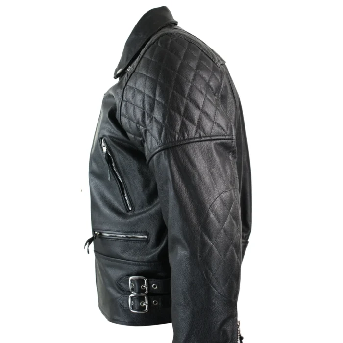 Mens Cross Zip Biker Jacket CE Armour Motorcycle Protective Real Hide Leather - Image 6