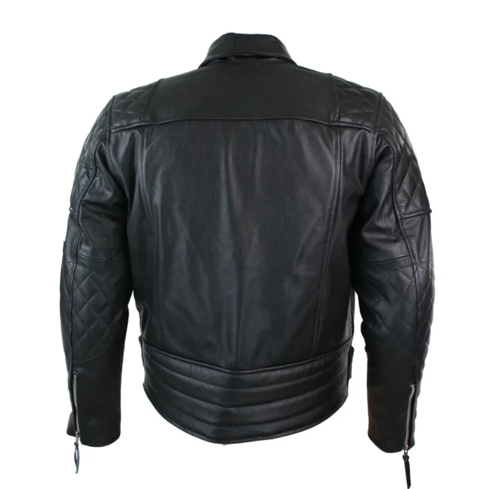 Mens Cross Zip Biker Jacket CE Armour Motorcycle Protective Real Hide Leather - Image 7