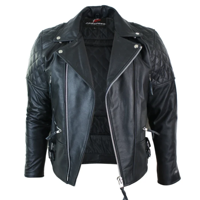 Mens Cross Zip Biker Jacket CE Armour Motorcycle Protective Real Hide Leather - Image 5