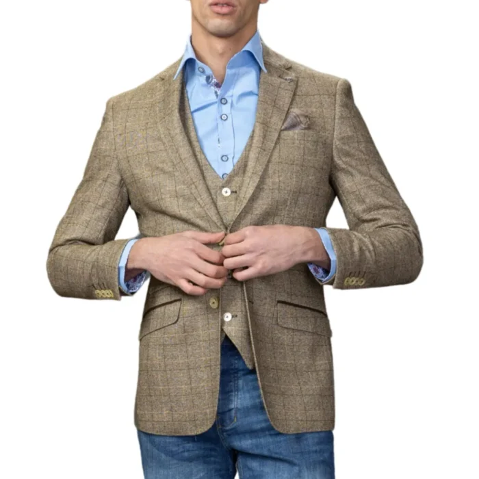 Men's Blazer Brown Check Sport Coat Slim Fit - Image 1