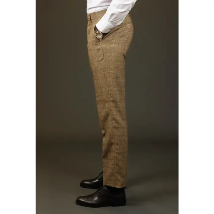 Men's Trousers Brown Checked Formal Pants - Image 2